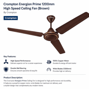 Crompton Energion Prime 1200mm High Speed Ceiling Fan – Brown | Energy Efficient Premium Ceiling Fan